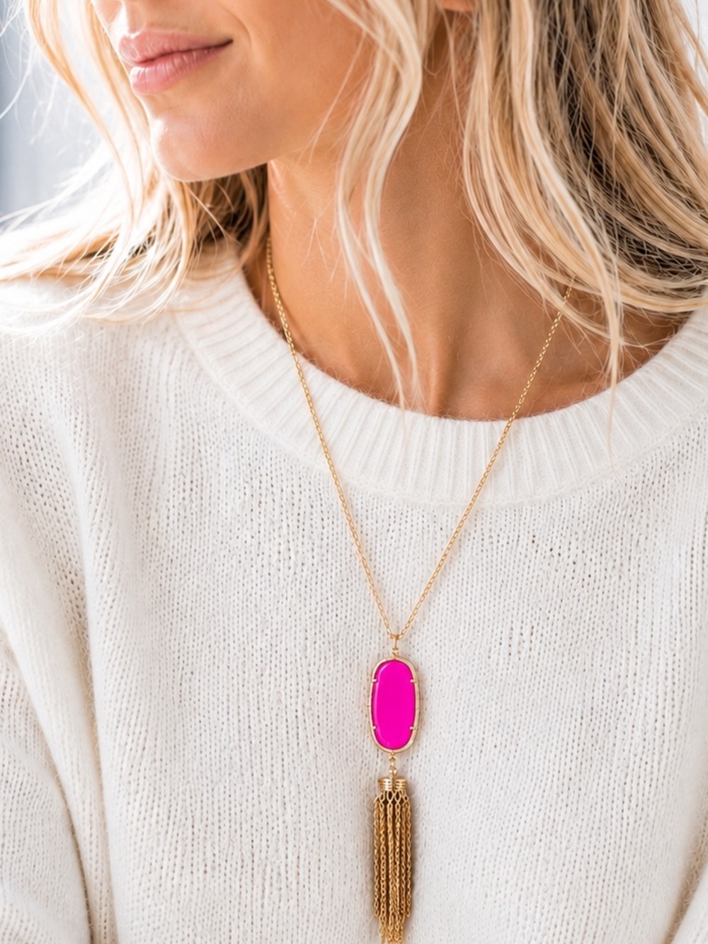 Kendra Scott Rayne Magenta Magnesite Tassel Pendant Necklace Gold Tone